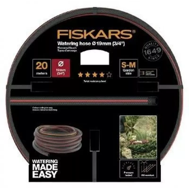 Mangueira de jardim Fiskars Q4 3/4 polegadas 20 m, durável 19 mm de diâmetro interior