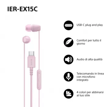 Headset Sony IER-EX15C Com fios In-Ear Chamadas/Música USB Type-C Rosa
