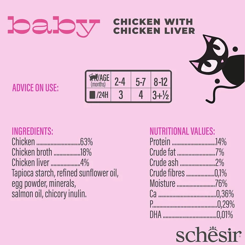 Alimento húmido para gatos Agras Pet Foods Schesir Baby em Caldo 70 g — Frango, sem cereais, para gatos jovens