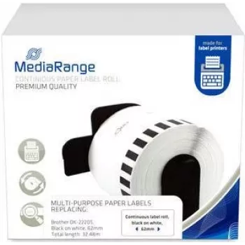 Etiqueta de papel contínuo MediaRange DK-22205 62 mm 30,48 m preto sobre branco