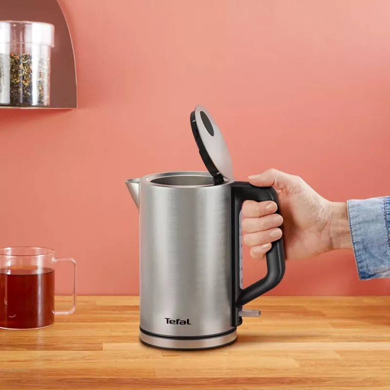 Tefal Bronx KI513D10 chaleira elétrica, 1,7 l, 2400 W, aço inoxidável, base rotativa, filtro, prateada