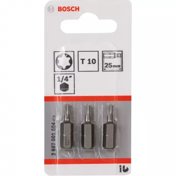 Bits de aparafusar Bosch extra duros, 3 unid., Torx, T10, aço, T10, 25 mm