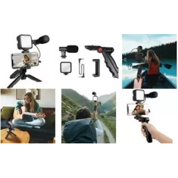 Kit de iniciação para vlogger LogiLink AA0157 luz LED microfone punho
