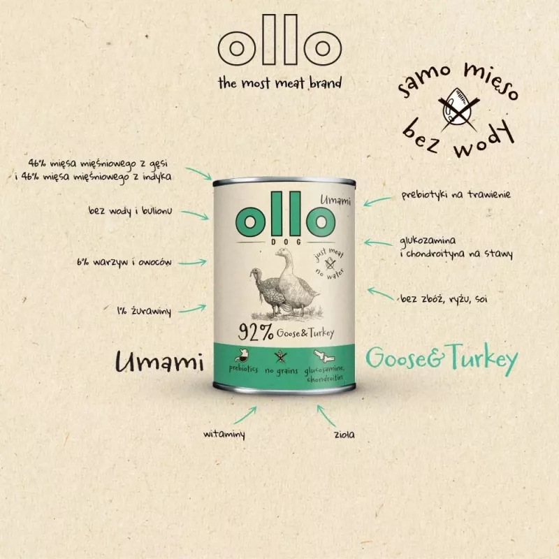 OLLO Umami ganso e peru - Ração húmida para cães - 850 g