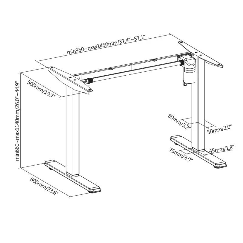 Secretária elétrica de motor único Ergo Office, para posição de pé, máx. 80 kg, altura máx. 1160 mm, ER-443