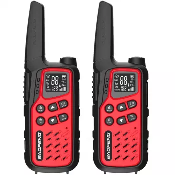 Walkie-talkie portátil Baofeng BF-T25E — 16 canais, 0,5 W, Li-Ion 1400 mAh, conjunto de 2 (vermelho)