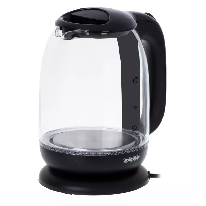 Mesko | Chaleira elétrica | MS 1302b | Elétrica | 2200 W | 1,7 L | Vidro | Base rotativa 360° | Preta