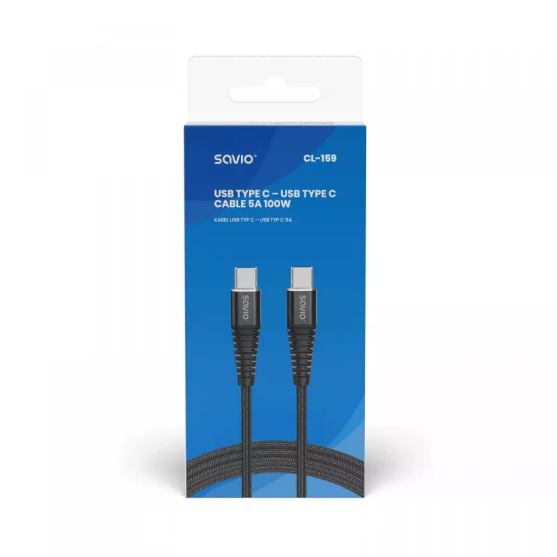 Cabo USB-C para USB-C SAVIO CL-159 1 m, USB 2.0 (480 Mbit/s), preto, 2,1 A