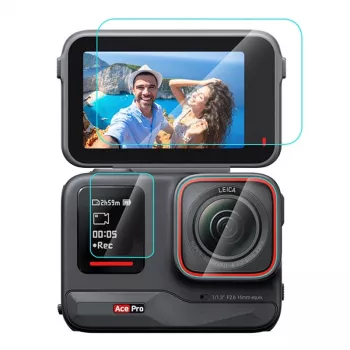 Película de proteção de ecrã Puluz 3-em-1 vidro temperado para Insta360 Ace Pro PU951T (conjunto de 3)