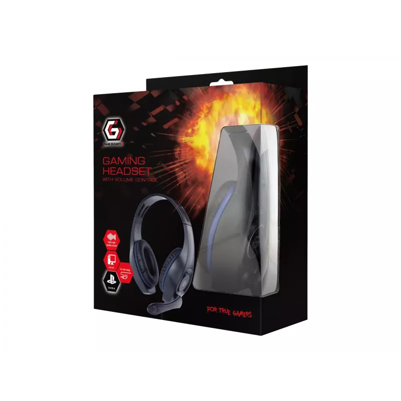Headset gaming com fios GEMBIRD GHS-05-B, circum-aural, 20–20000 Hz, cabo de 2 m, 250 g, preto/azul