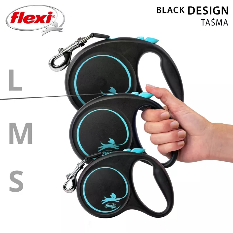 Treia retrátil flexi Black Design M — 5 m de comprimento, modelo de fita, carga máx. 25 kg, punho ergonómico
