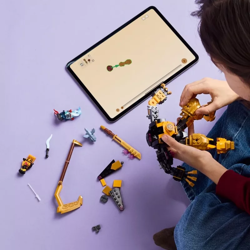Conjunto de construção LEGO NINJAGO 71839 Arins Spinjitzu Mech de combate, 213 peças, 2 minifiguras, altura 160 mm