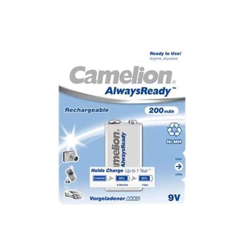 Camelion | 9V/6HR61 | 200 mAh | Baterias recarregáveis AlwaysReady Ni-MH | 1 unid.