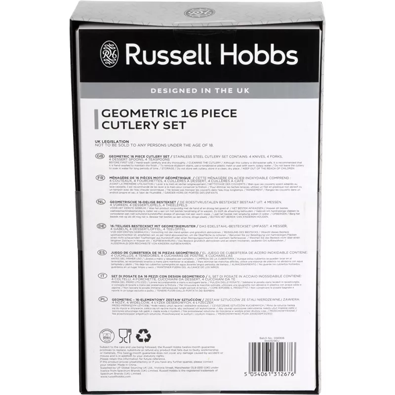 Conjunto de talheres Russell Hobbs RH01519EU7 16 peças design geométrico, aço inoxidável