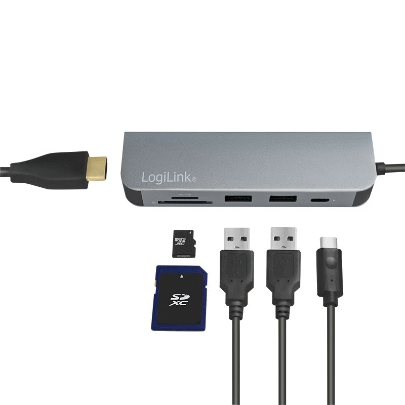 LogiLink UA0343 hub multiporta USB-C alumínio USB 3.2 2.ª geração mult