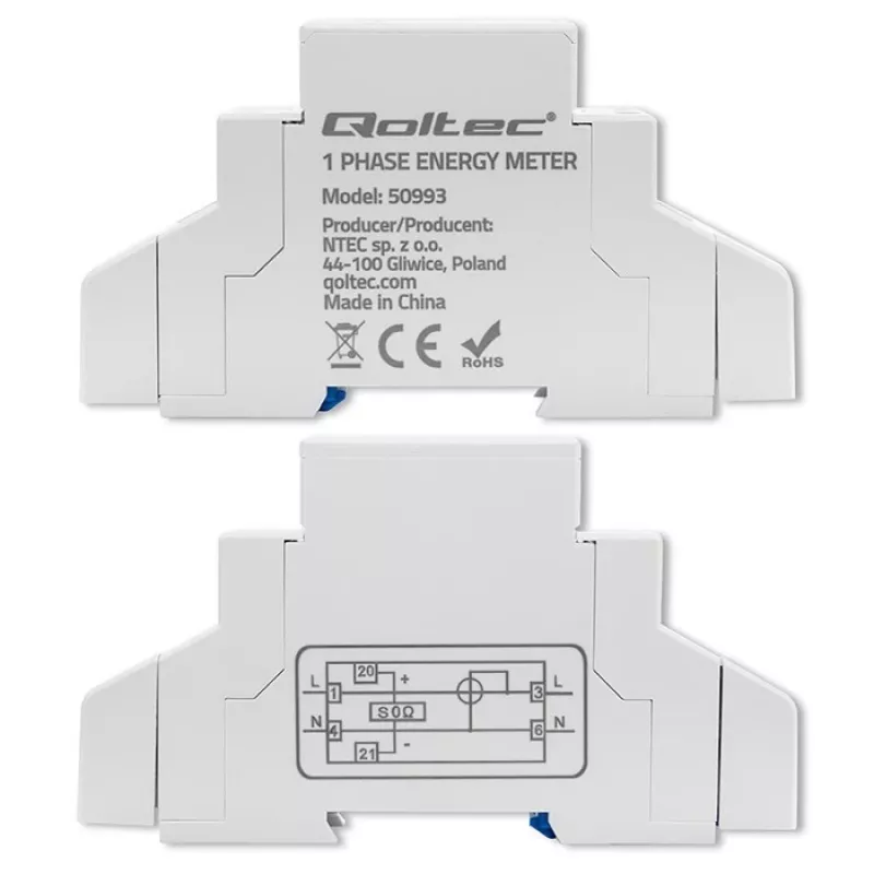 Contador eletrónico monofásico QOLTEC 50993 230V 30A