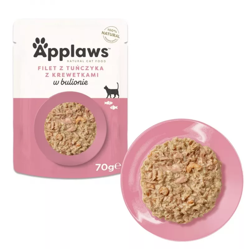Applaws filete de atum com camarão em caldo, ração húmida para gatos, 70 g