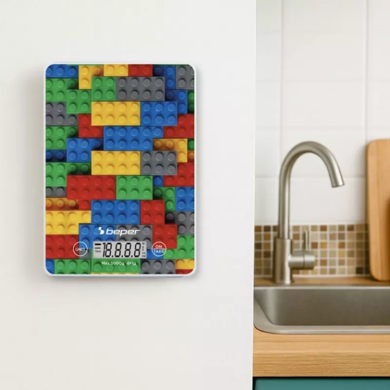 Balança de cozinha Beper P102BIL005 – digital, 5 kg, 1 g, pedras coloridas