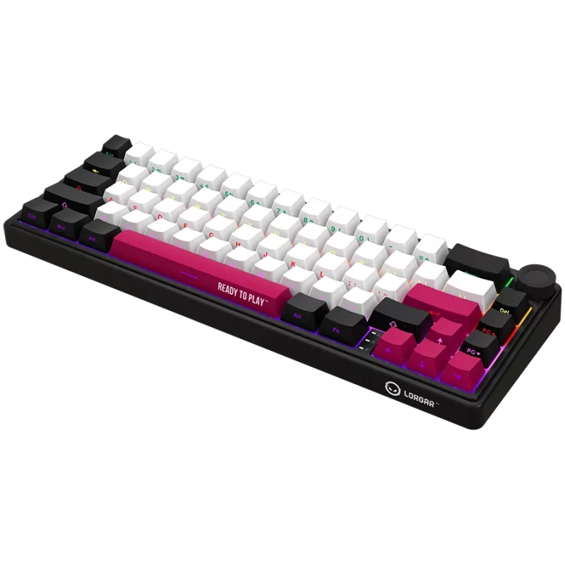 LORGAR KBP70MW, Teclado de gaming mecânico sem fios 65% Pro, preto/vermelho, layout EN