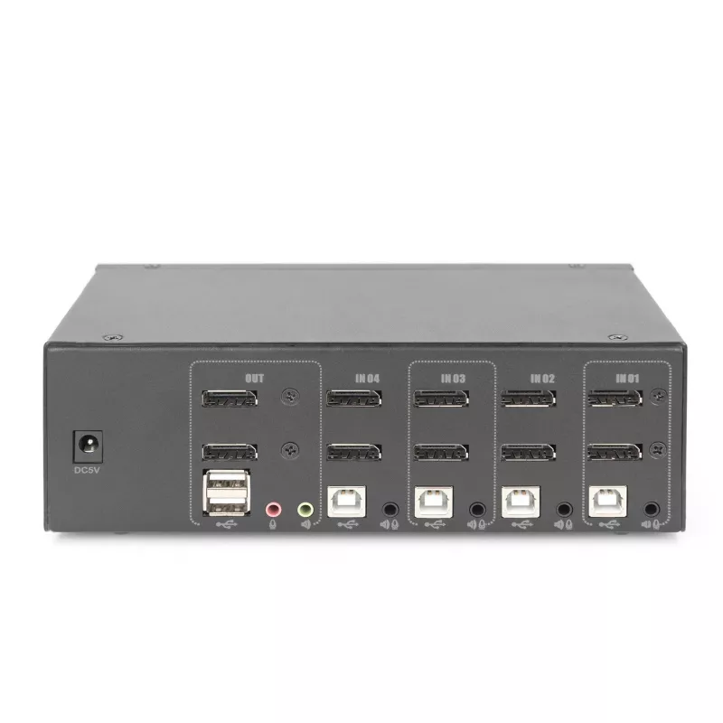 Switch KVM DIGITUS, 4 portas, Dual Display, 4K, DisplayPort®