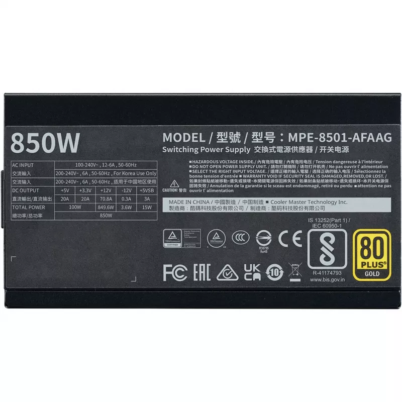 Fonte de alimentação Cooler Master MWE Gold 850 V2 850W