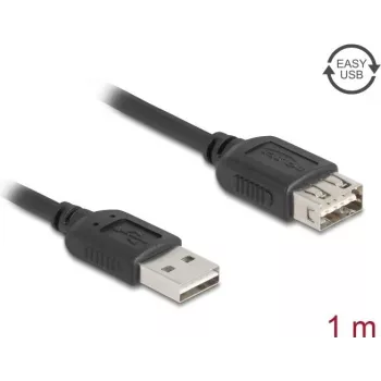 Cabo USB A para USB A DELOCK 81512 — USB 2.0, 1 m, preto, contactos dourados