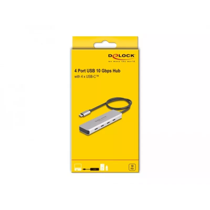 Hub DeLOCK USB Type-C 10 Gbps 4 portas Alumínio Cinzento