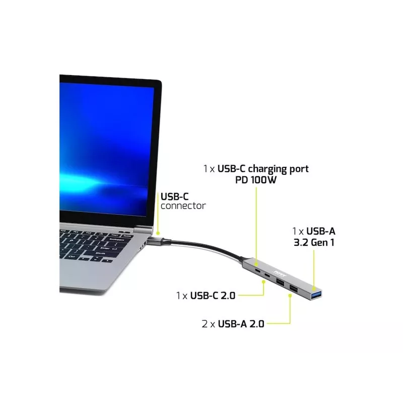 Hub USB Port Designs 900163 Type-C 5000 Mbit/s prateado