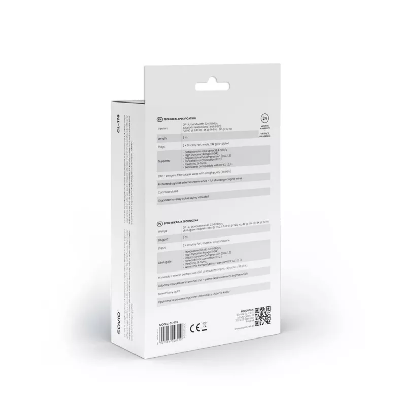 Cabo SAVIO DISPLAYPORT (M) - DISPLAYPORT (M), V1.4, 3 m, CL-176