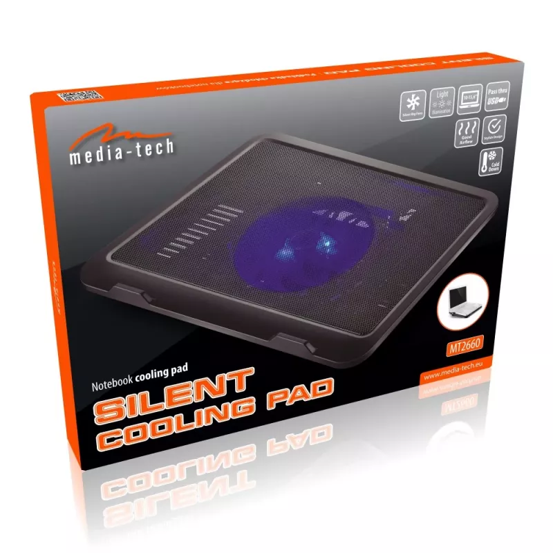 Base de arrefecimento MEDIA-TECH MT2660 – arrefecedor de portátil alimentado por USB, 1 ventoinha 13,5 cm, 20 CFM, 1000 rpm, 330×250×40 mm, 327 g, retroiluminação