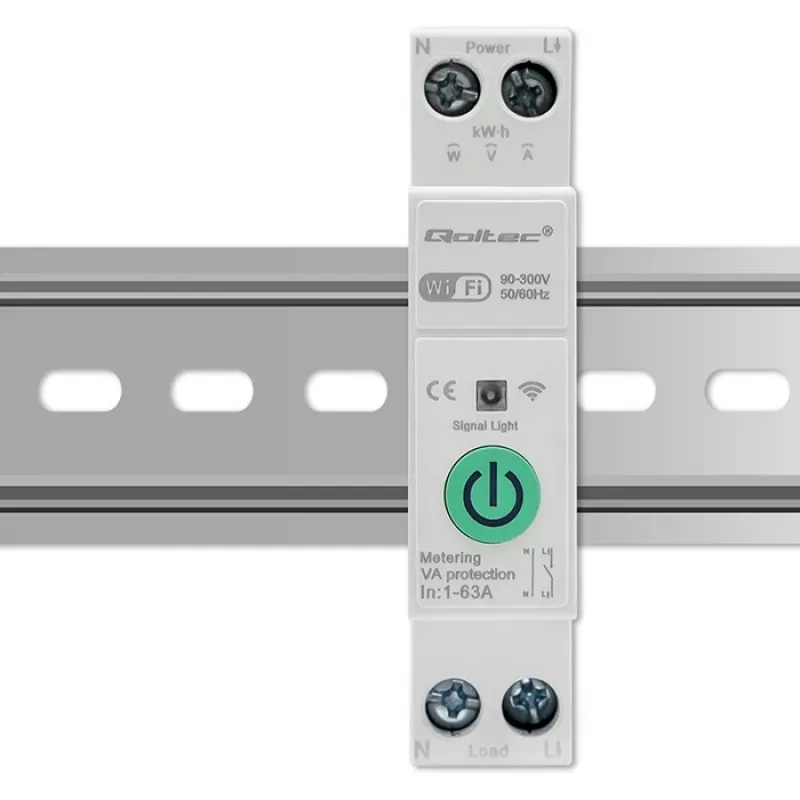 Relé Wi-Fi para calha DIN QOLTEC 50881 — Relé de comutação de rede 63A para instalações elétricas