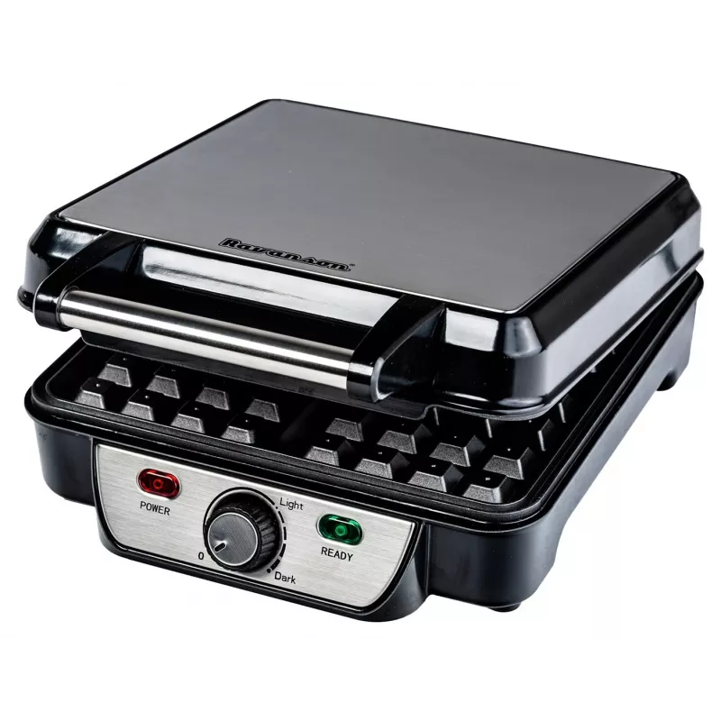 Máquina de waffles Ravanson GR-7030 — 4 waffles, 1100 W, placas antiaderentes, termostato regulável, pega que não aquece