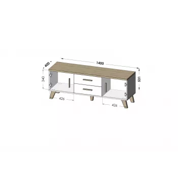 Suporte de TV Cama LOTTA 140cm branco + carvalho sonoma