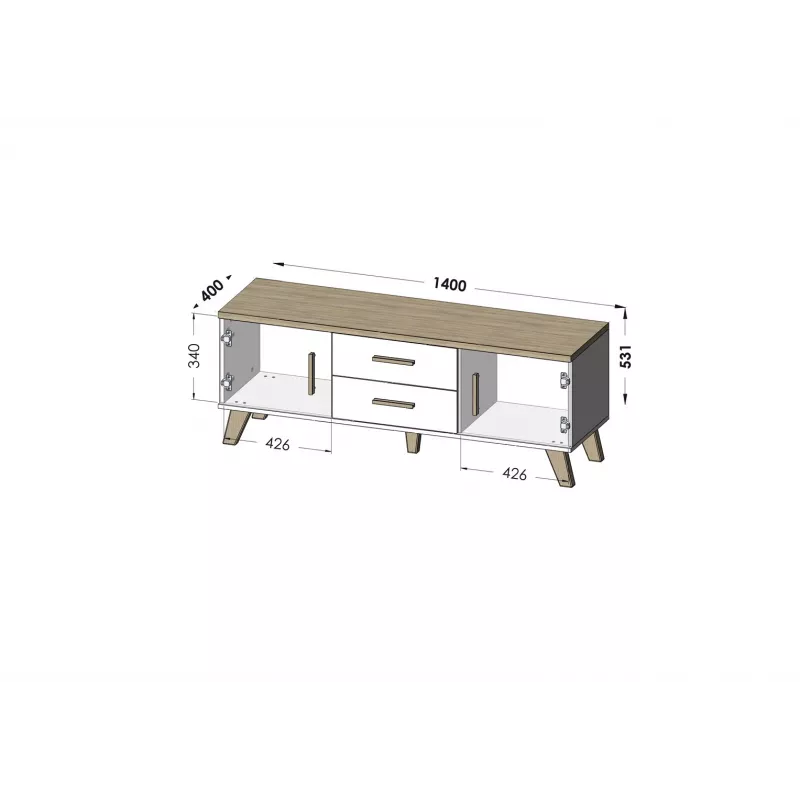 Suporte de TV Cama LOTTA 140cm branco + carvalho sonoma