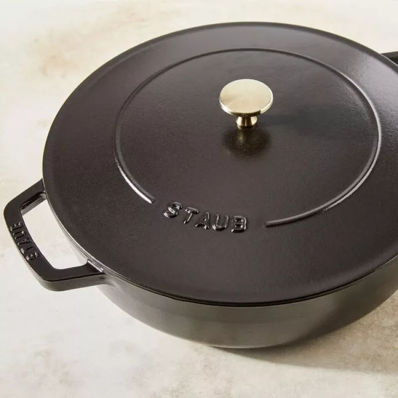 Staub Chistera 40511-472-0 assadeira 28 cm, redonda, em ferro fundido, 3,7 l, preta