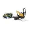 BRUDER Land Rover Defender com atrelado CAT e figura, veículo de brinquedo