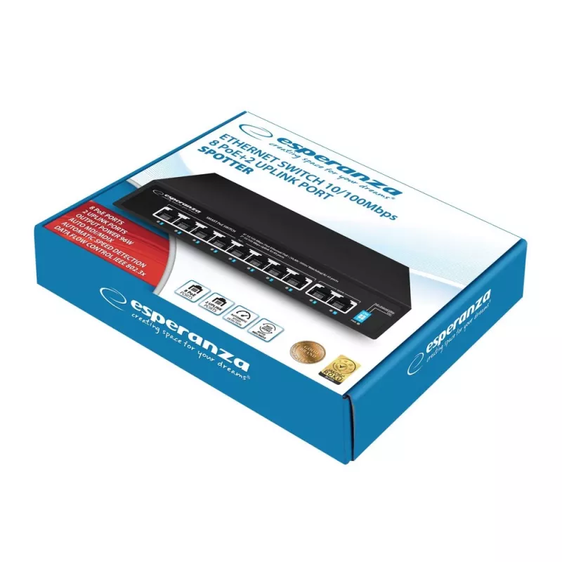 Switch PoE Esperanza ENS106 10 portas 10/100 96 W