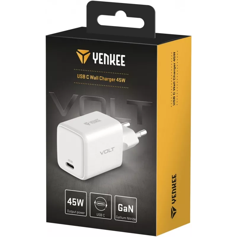 Carregador USB-C YENKEE G45 VOLT 45W Power Delivery 3.0, saída 3A