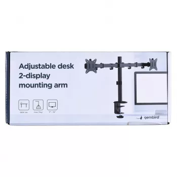 Suporte de monitor Gembird MA-D2-01 para 2 ecrãs até 32 polegadas, VESA 75x75–100x100, grampo, 18 kg, preto