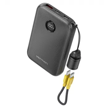 Powerbank Vention FKAB0-C 10000 mAh, 2× USB-C + 1× USB-A, 22,5 W, preto