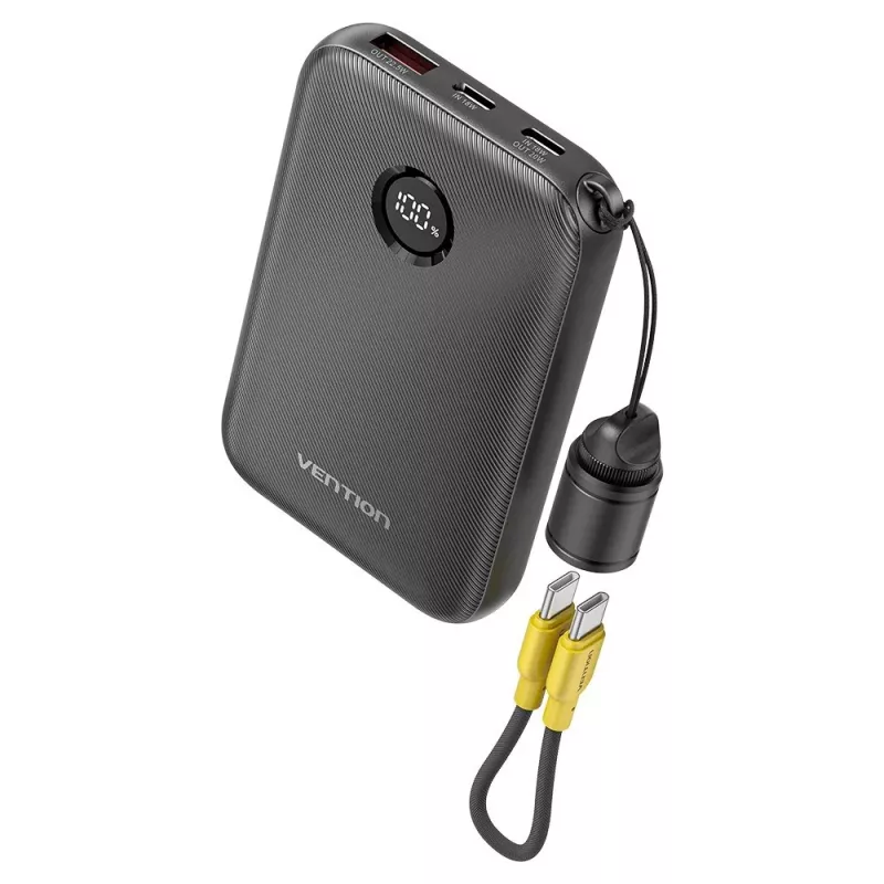 Powerbank Vention FKAB0-C 10000 mAh, 2× USB-C + 1× USB-A, 22,5 W, preto