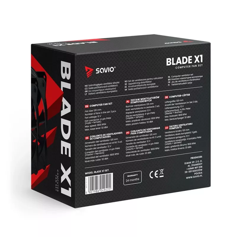 SAVIO BLADE X1 conjunto de ventoinhas, 3 x 120 mm, PWM de 4 pinos, preto