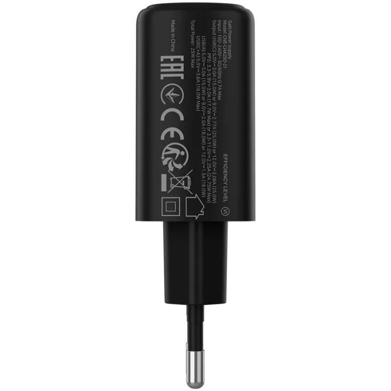 Carregador CANYON OnCharge 250 25W 1xPD 1xQC EU Preto