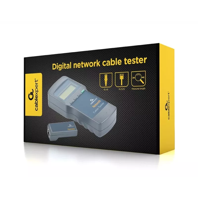 Testador de cabos de rede GEMBIRD NCT-31 — testador de continuidade com LCD, suporte para RJ-11/RJ-12/RJ-45, preto