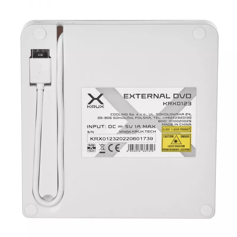 Unidade de DVD Portátil KRUX Branca