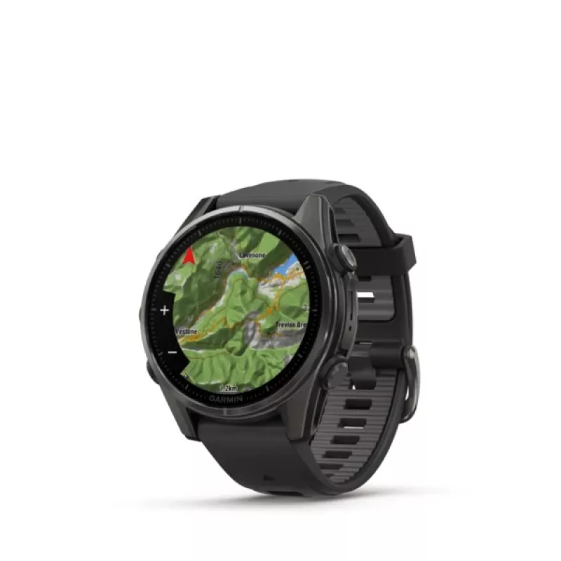 Garmin fenix 8 AMOLED Sapphire 43 mm relógio inteligente GPS, ecrã tátil de 3,3 cm (1,3") 416 x 416, Wi-Fi, titânio Carbon Grey DLC, bracelete de silicone Black/Pebble Grey, preto