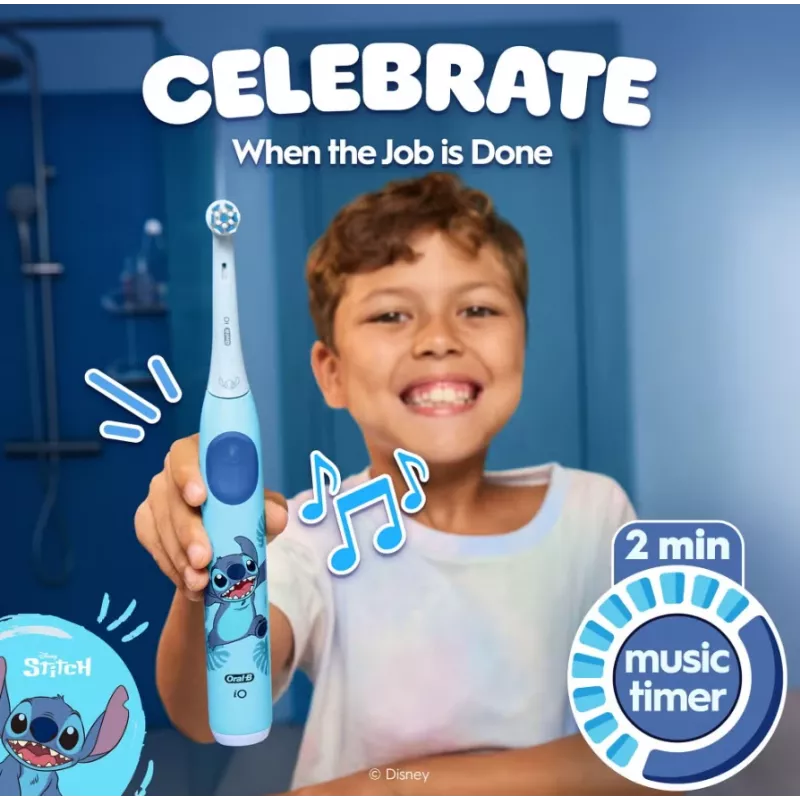 Escova de dentes elétrica Oral-B com estojo de viagem, 6Y+ | iO Kids Disney Stitch | Recarregável | Para crianças | Número de cabeças de escova incluídas 1 | Número de modos de escovagem 3