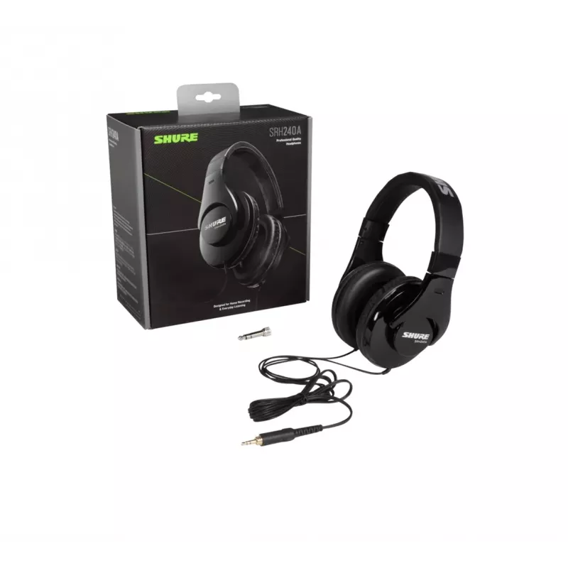 Auscultadores Shure SRH240A com fios, arco de cabeça, música, preto