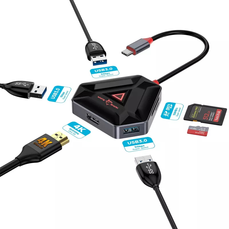 White Shark Hexagon hub USB-C 6 em 1