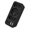 Power Splitter MACLEAN MCE248 F/B — 3 tomadas AC (1x16A, 2x6A) e 4 portas USB (2xUSB‑A, 2xUSB‑C PD 20W), ficha EU, preto
